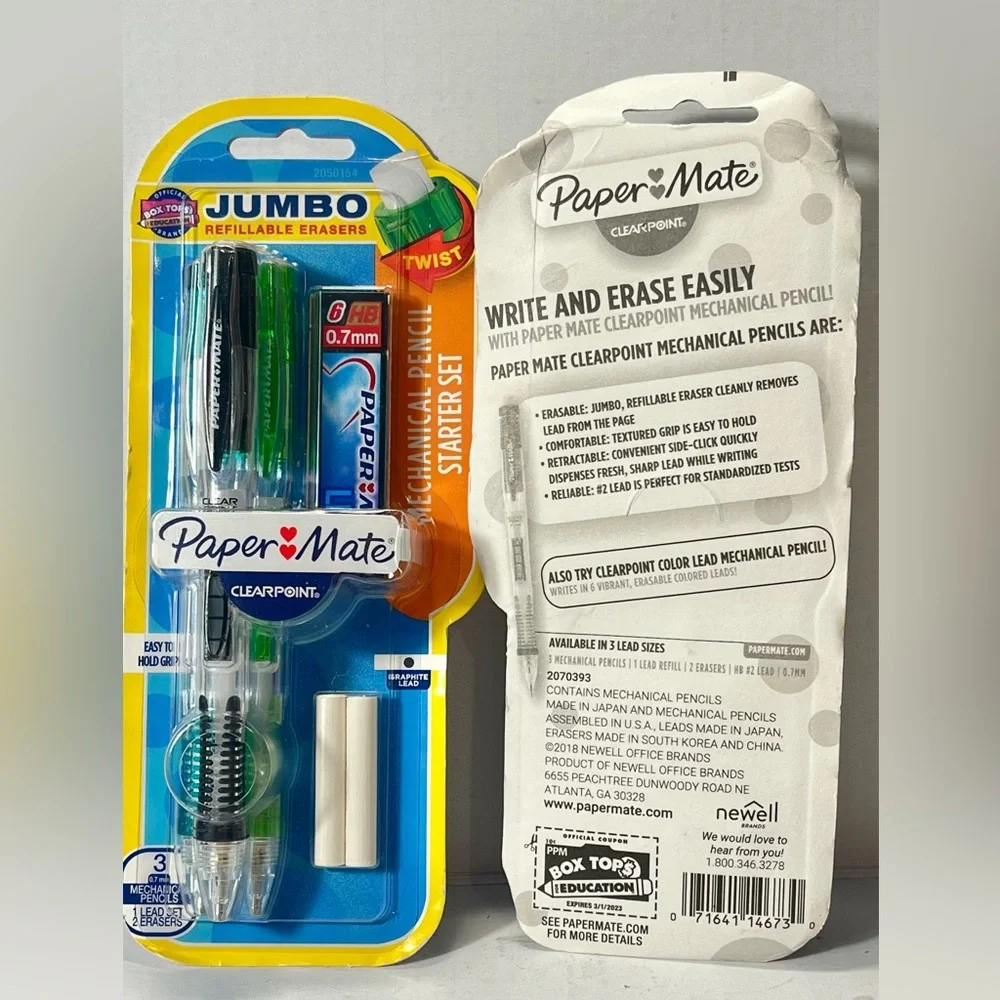 Paper Mate Jumbo Refillable Erasers Mechanical Pencil Starter Set 0.7mm (NEW)